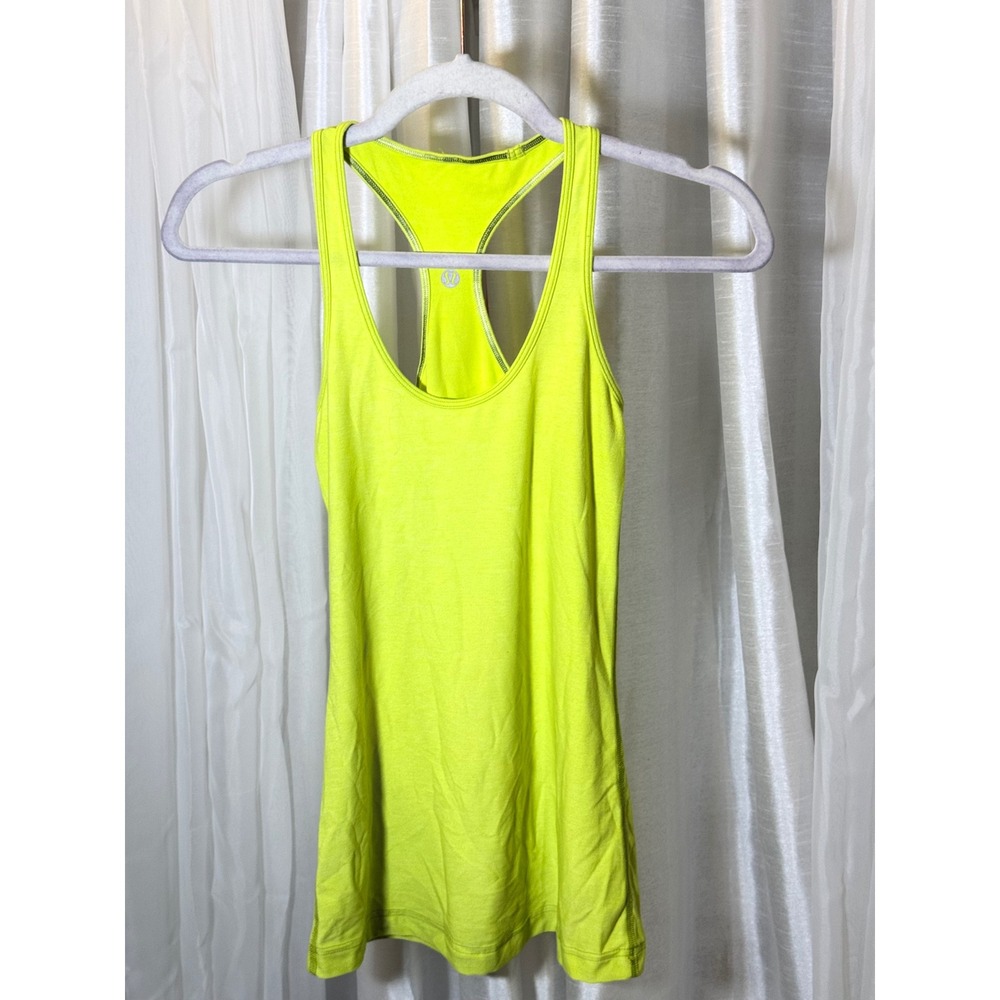Lululemon Cool Racerback Tank Top Womens Size 4 Neon Yellow Lime Green Athletic